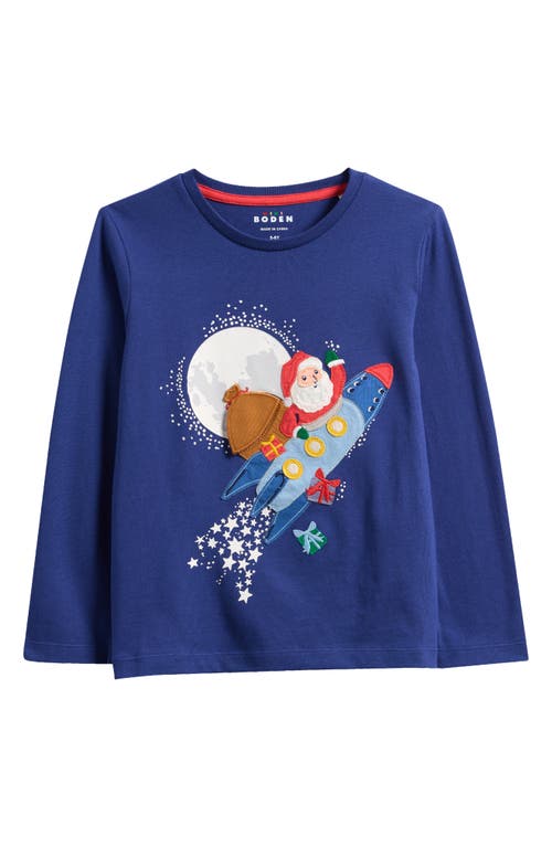 Mini Boden Kids' Santa Lift the Flap Long Sleeve Graphic T-Shirt in Starboard Blue 