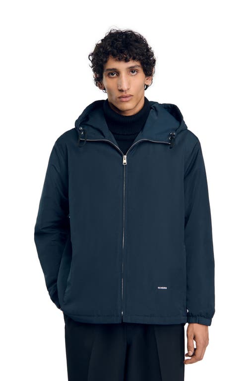 Shop Sandro Hooded Jacket In Blue Prusse