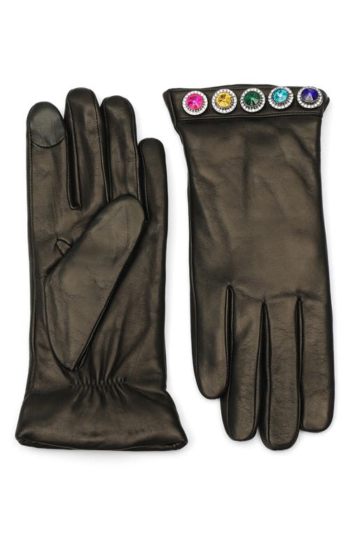 Rainbow Crystal Leather Gloves in Black
