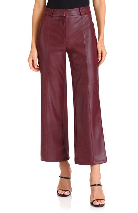 Topshop Petite + Faux Leather Wide Leg Trouser in Green