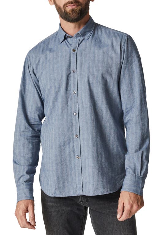 Cotton Herringbone Button-Up Shirt in Blue