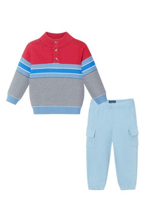 Andy & Evan Babies'  Henley Sweater & Cargo Sweatpants Set In Red Blue