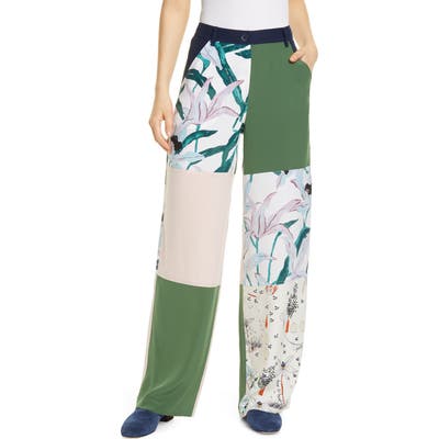 Tory Burch Patchwork Silk Cargo Pants, Green