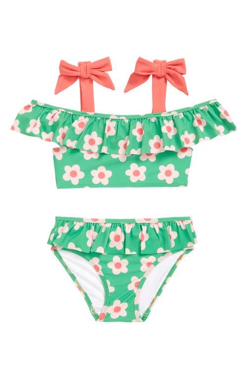 Tucker + Tate Kids' Ruffle Bow Strap Two-Piece Swimsuit in Green Island Mod Floral