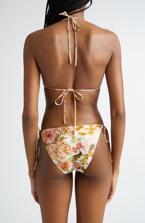 Shop Zimmermann Golden Floral Triangle Bikini In Pink Rose