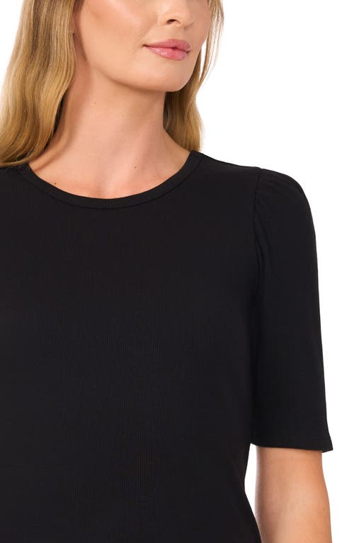 Shop Cece Puff Sleeve Rib Top In Rich Black