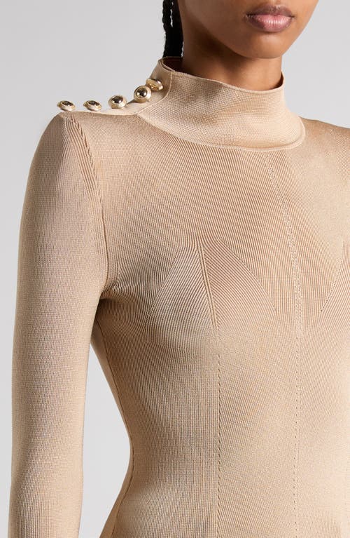 Tom Ford Button Shoulder Rib Turtleneck Top In Soft Beige