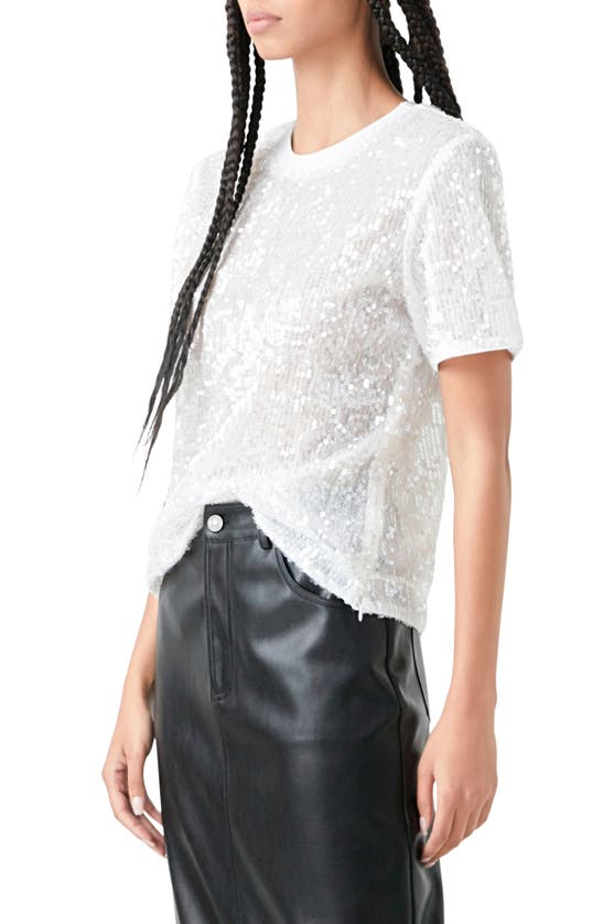 Grey Lab Women's Sequin Shoulder Padded Top In White