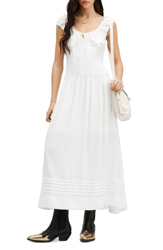 Shop Allsaints Eliza Smocked Bodice Maxi Dress In Chalk White