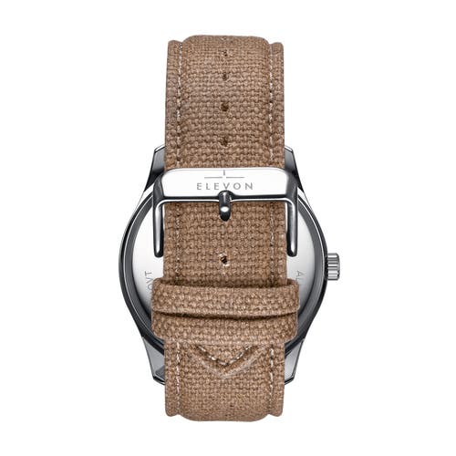 ELEVON ELEVON CROSSWIND CANVAS-OVERLAID LEATHER-BAND WATCH W/ DATE