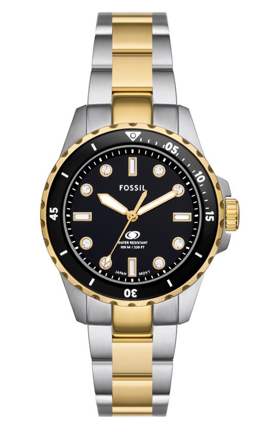 Shop Fossil Blue Dive Bracelet Watch, 36mm In Silver/gold/black