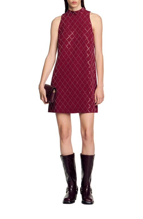 Shop Sandro Studded Diamond Short Dress In Bordeaux