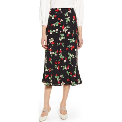 Halogen Bias Cut A-Line Midi Skirt, Black