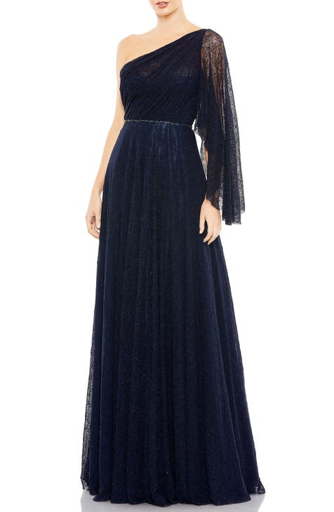Saloni Michelle Velvet-trimmed Hammered-silk Maxi Dress in Blue