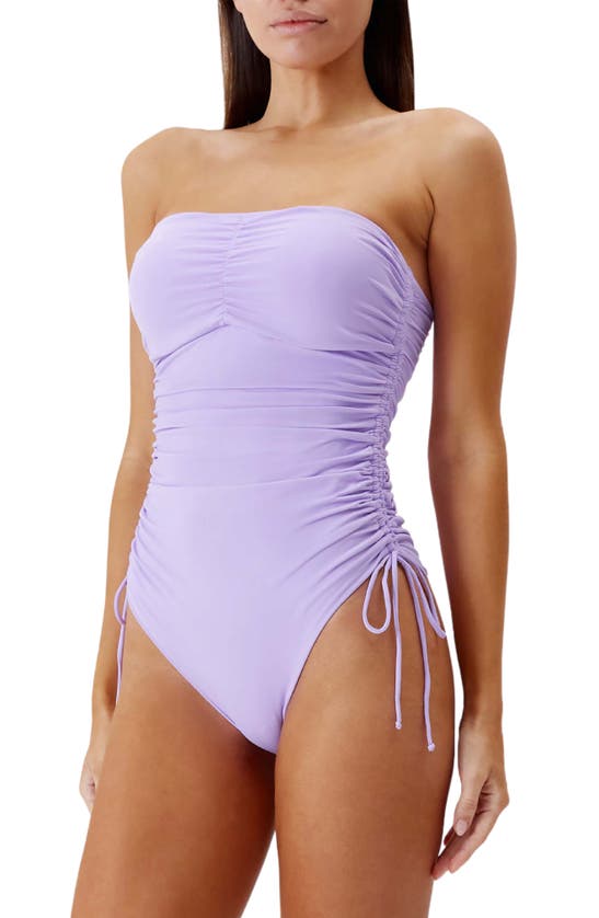 Shop Melissa Odabash Sydney Ruched Strapless One-piece Swimsuit In Lavender