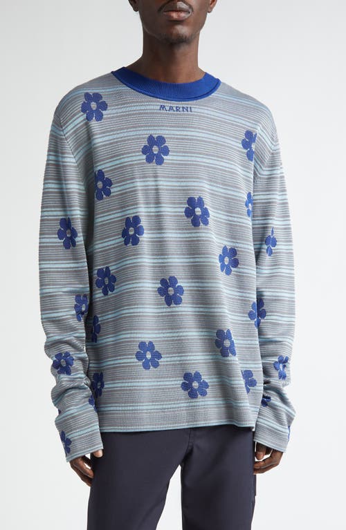 Marni Floral Stripe Cotton Sweater Blue at Nordstrom, Us