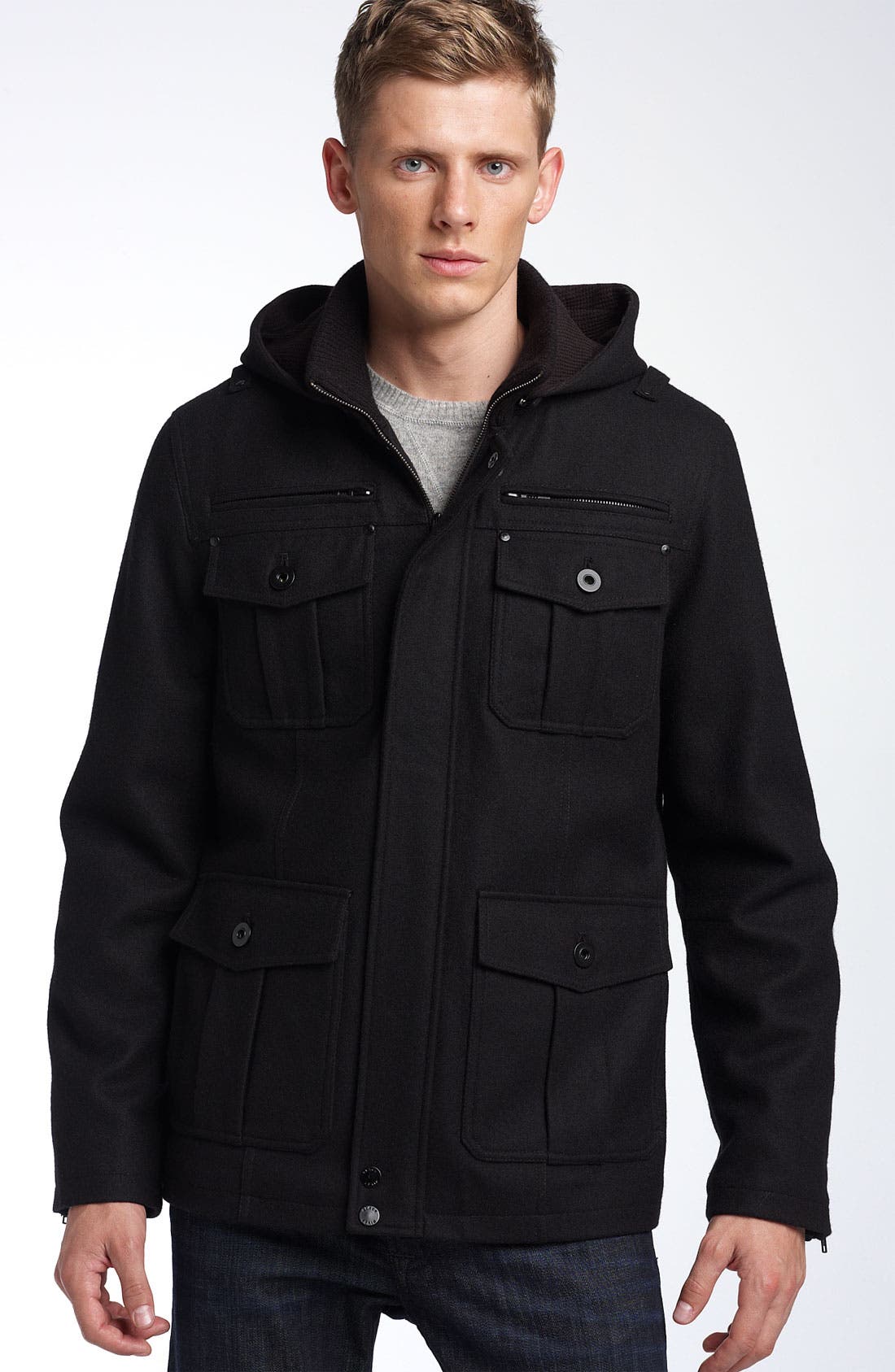 Black Rivet Hooded Military Coat Nordstrom