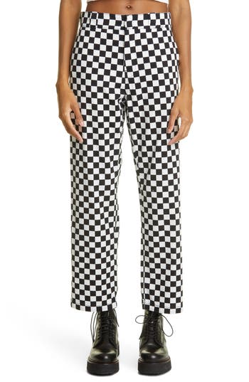 R13 Slouch Crop Straight Leg Cotton Pants In Black/white Checker