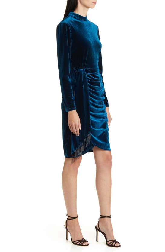 TAHARI ASL TAHARI ASL BEADED DRAPE LONG SLEEVE STRETCH VELVET SHEATH DRESS