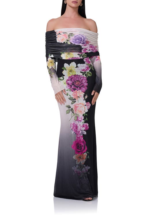 Shop Afrm Thelma Off The Shoulder Long Sleeve Maxi Dress In Color Block Floral