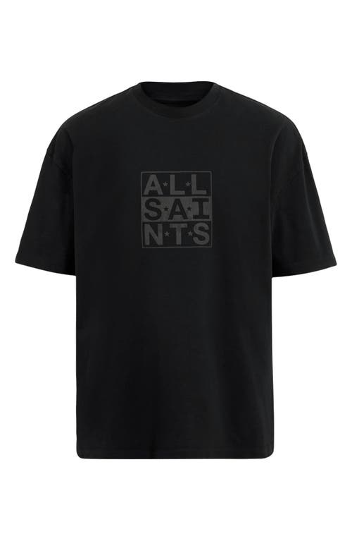 Shop Allsaints Below Logo Cotton Graphic T-shirt In Washed Black