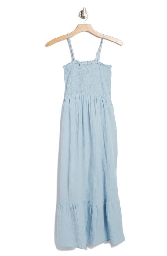 Shop Boho Me Smocked Double Gauze Cotton Maxi Dress In Blue