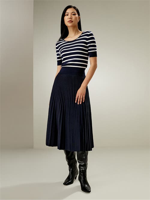 Lilysilk Silk Striped Cropped Knit Top In Navy Blue And White Stripes
