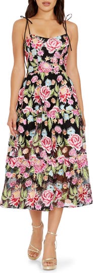 Dress the Population Dream Floral Embroidered Lace Midi Dress | Nordstrom