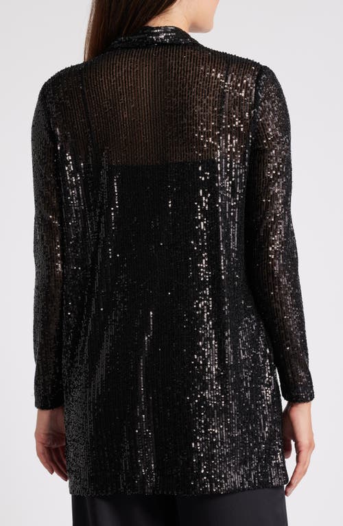 Shop Anne Klein Sequin Draped Open Front Cardigan In Anne Black