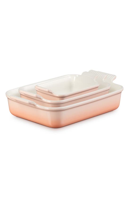 Shop Le Creuset The Heritage Set Of 3 Rectangular Baking Dishes In Peche