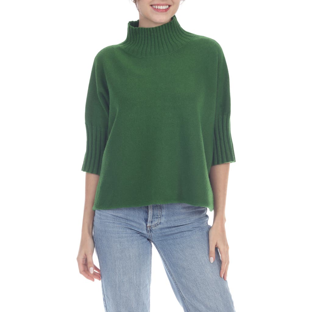 Rain And Rose Mock Neck Boxy Sweater In Olive