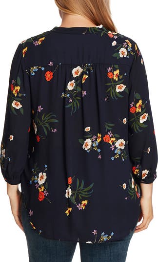 Vince Camuto Surreal Floral Print Pleated Top