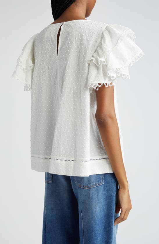 Shop Farm Rio Clip Dot Lace Accent Flutter Sleeve Top In Off-white