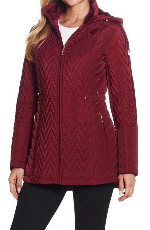 Hooded Quilted Jacket in Merlot
