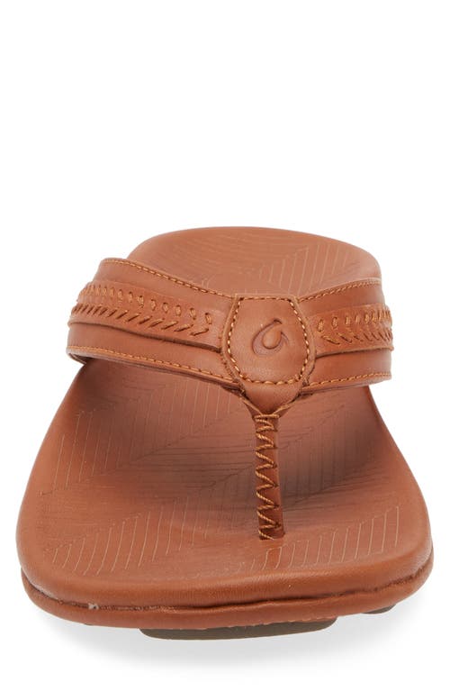 Shop Olukai Aho Leather Flip Flop In Fox/fox