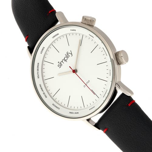 Simplify The 3300 Leather-band Watch In Black/silver