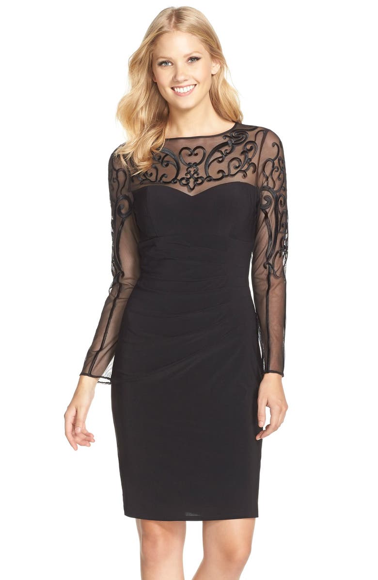 Xscape Embroidered Mesh & Jersey Sheath Dress | Nordstrom