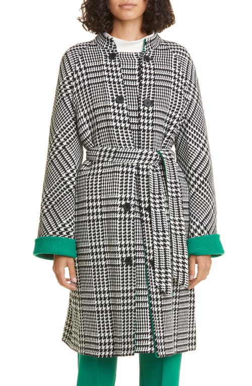 Max Mara Diomede Contrast Trim Houndstooth Check Virgin Wool Coat Black White at Nordstrom,