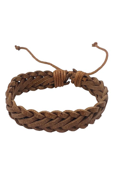 Men's Brown Leather Braided Slider Bracelet
