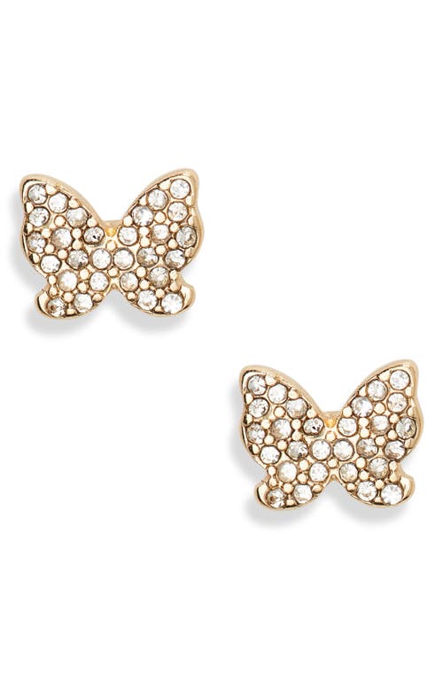 Pavé Crystal Butterfly Stud Earrings in Gold