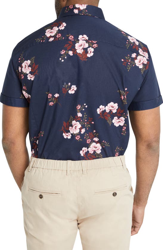 Shop Johnny Bigg Flint Slim Fit Floral Short Sleeve Button-down Shirt In Navy
