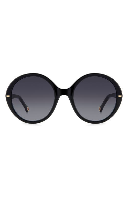 Carolina Herrera 55mm Round Sunglasses in Black /Grey Shaded at Nordstrom