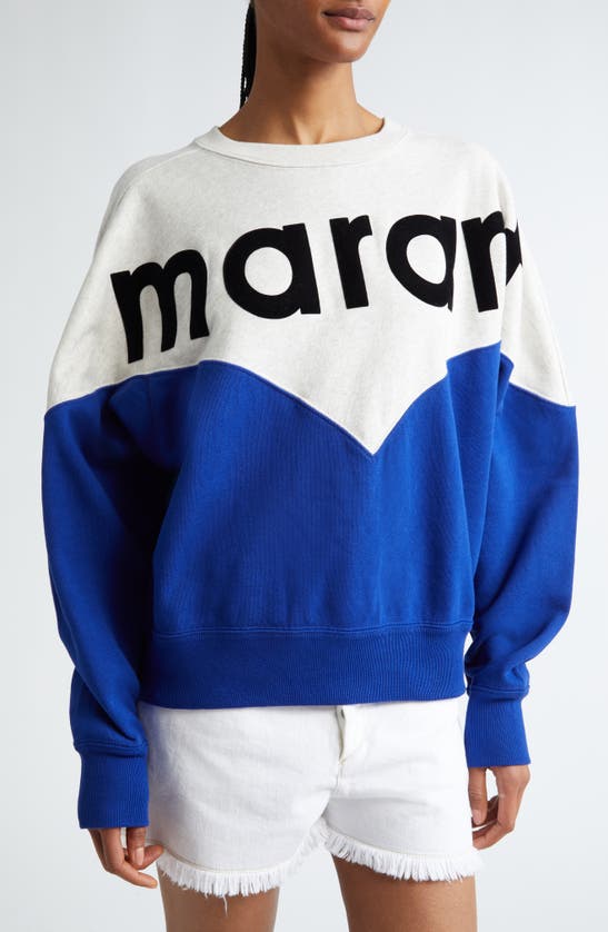 Shop Isabel Marant Étoile Houston Colorblock Cotton Graphic Sweatshirt In Electric Blue