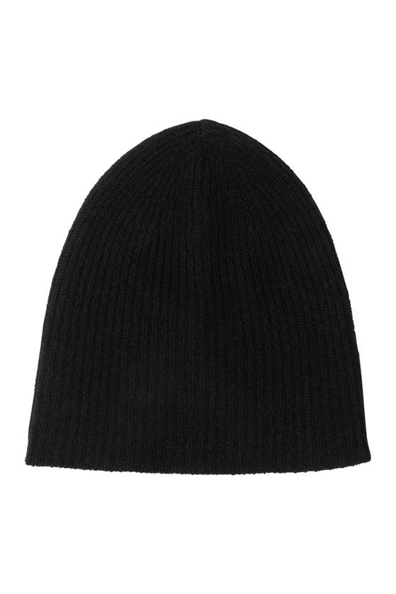 Amicale Cashmere Double Layer Rib Knit Hat In Black