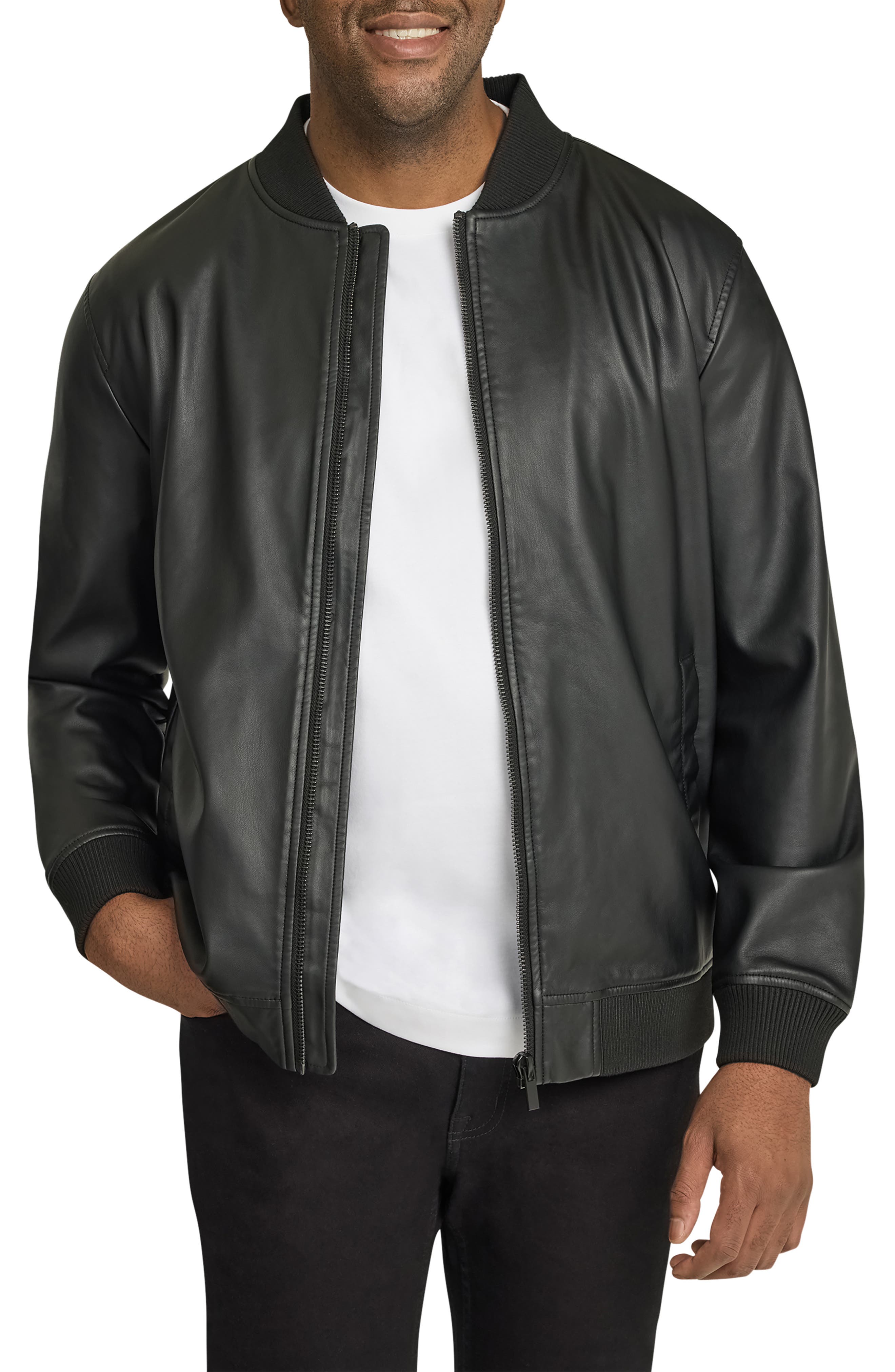 Johnny Bigg Curtis Faux Leather Bomber Jacket in Black 