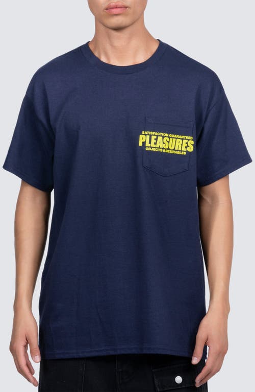 Shop Pleasures Staff Cotton Graphic Pocket T-shirt In Navy