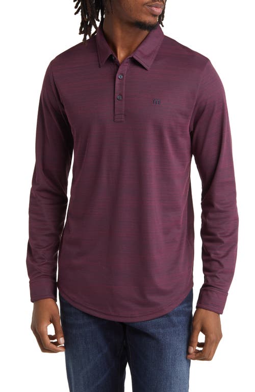 TravisMathew Herondale Long Sleeve Cotton Blend Polo Shirt in Mauve Wine/Blue Nights at Nordstrom, Size Small