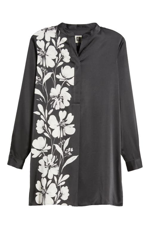 Shop Anne Klein Floral Print Satin Tunic<br /> In Anne Black Multi