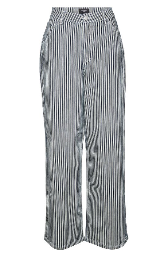 Shop Vero Moda Kathy Stripe High Waist Wide Leg Jeans In Medium Blue Denim Stripe