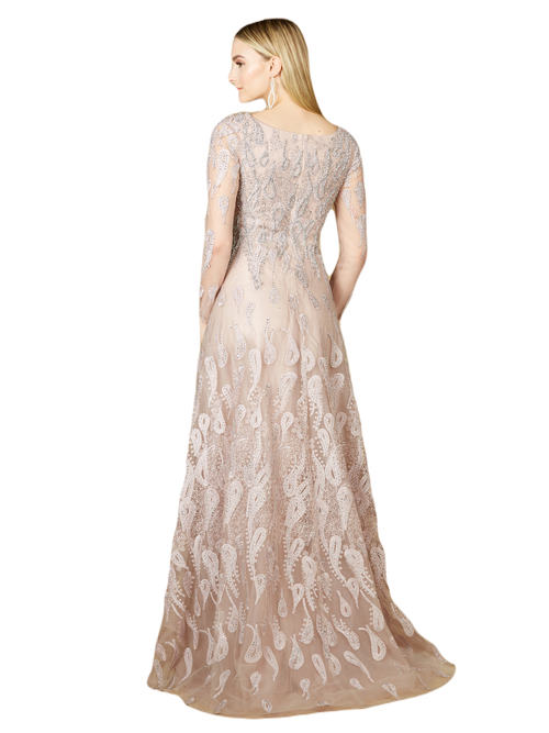 Lara New York Long Sleeve V-neck Ballgown In Mauve